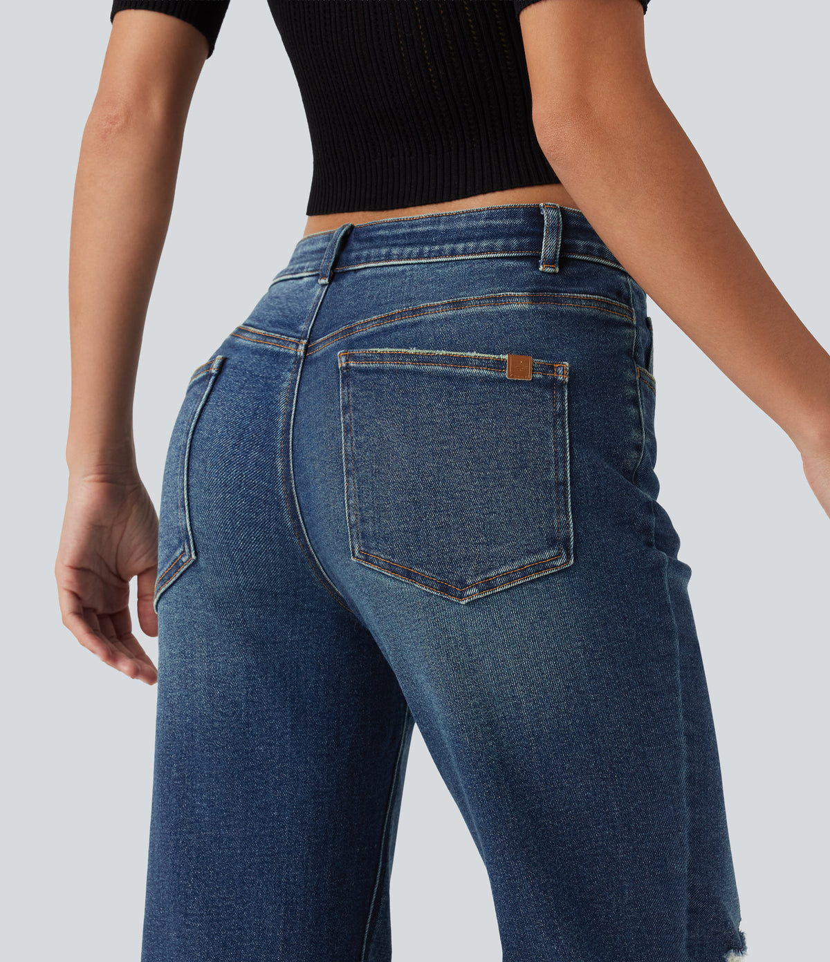 Low Rise Casual Flare Jeans with Pockets — Tide Blue Denim — view 5