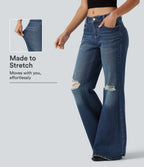 Low Rise Casual Flare Jeans with Pockets — Tide Blue Denim — view 1