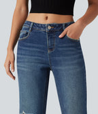 Low Rise Casual Flare Jeans with Pockets — Tide Blue Denim — view 4