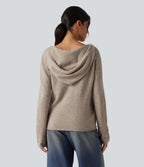 Hooded Long Sleeve Casual Jumper — Oatmeal Khaki — view 2