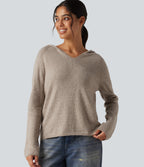 Hooded Long Sleeve Casual Jumper — Oatmeal Khaki — view 5