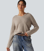 Hooded Long Sleeve Casual Jumper — Oatmeal Khaki — view 1