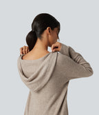 Hooded Long Sleeve Casual Jumper — Oatmeal Khaki — view 6