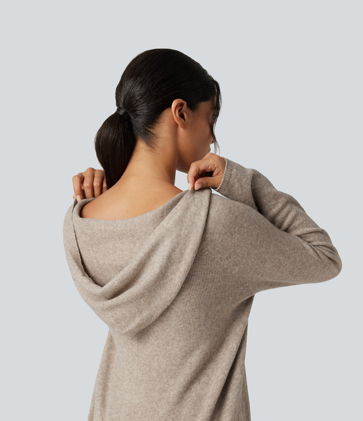 Hooded Long Sleeve Casual Jumper — Oatmeal Khaki — view 6