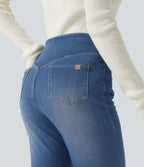 Mid Rise Bootcut Denim Casual Leggings with Pockets — Gulf Stream Blue Denim — view 4