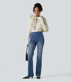 Mid Rise Bootcut Denim Casual Leggings with Pockets — Gulf Stream Blue Denim — view 7