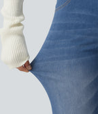 Mid Rise Bootcut Denim Casual Leggings with Pockets — Gulf Stream Blue Denim — view 6