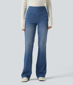 Mid Rise Bootcut Denim Casual Leggings with Pockets — Gulf Stream Blue Denim — view 1