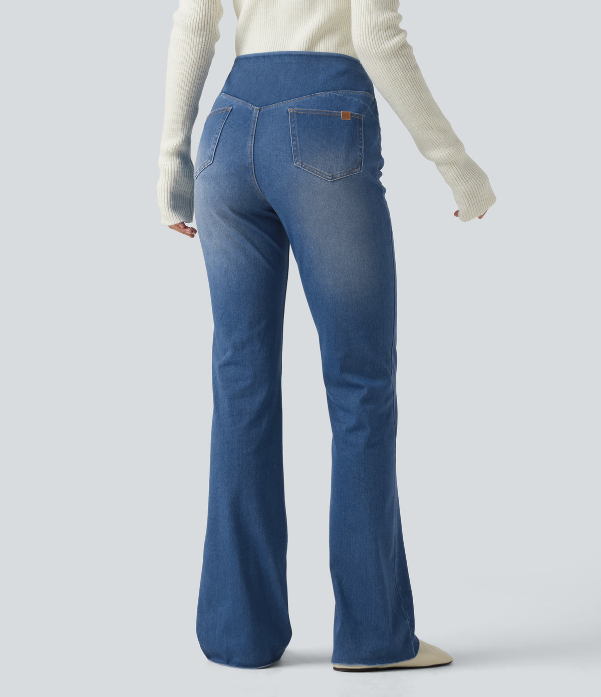 Mid Rise Bootcut Denim Casual Leggings with Pockets — Gulf Stream Blue Denim — view 2
