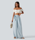 High Waisted 2-in-1 Tie Side Baggy Trousers with Pockets — Illusion Blue — view 6