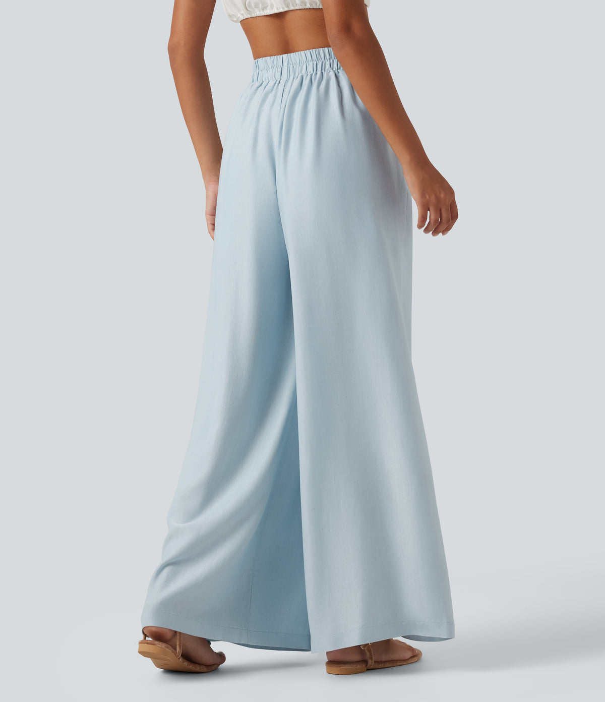 High Waisted 2-in-1 Tie Side Baggy Trousers with Pockets — Illusion Blue — view 2