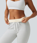 High Waisted Drawstring Stripe Flare Fleece Yoga Trousers with Pockets — Zebra Ripple — view 4