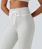 High Waisted Drawstring Stripe Flare Fleece Yoga Trousers with Pockets — Zebra Ripple — view 6