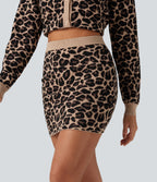 High Waisted Leopard Print Bodycon Casual Mini Sweater Skirt — Black Coffee Leopard Print — view 3