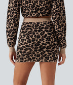 High Waisted Leopard Print Bodycon Casual Mini Sweater Skirt — Black Coffee Leopard Print — view 2