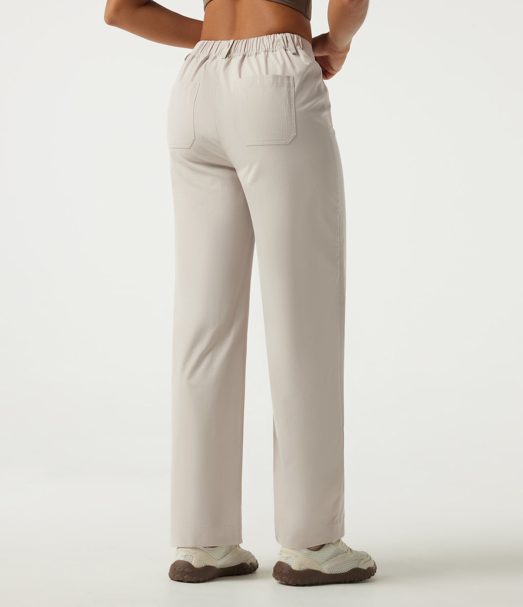 Mid Rise Straight Leg Hiking Trousers with Pockets — Lily White — view 2