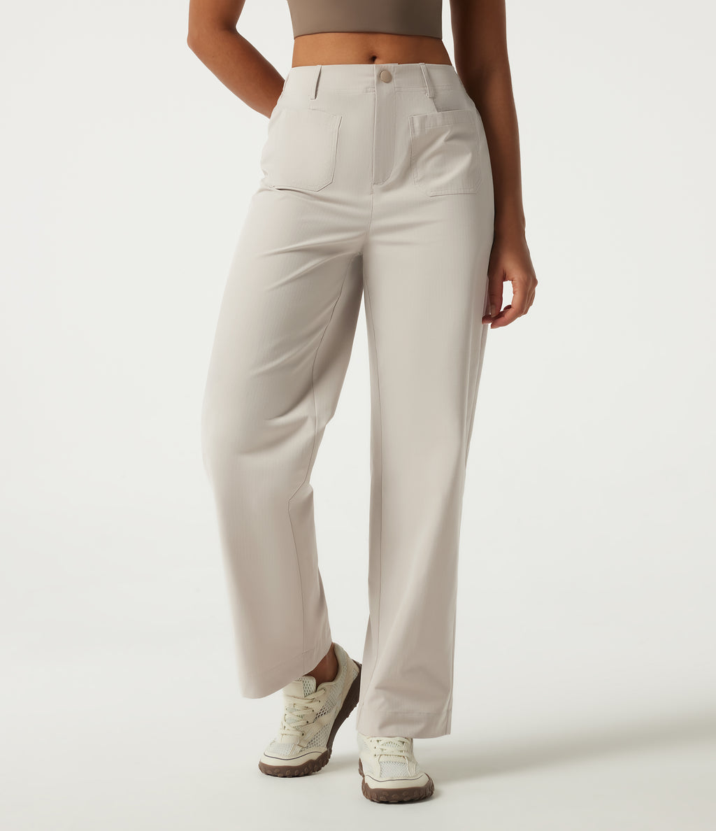 Mid Rise Straight Leg Hiking Trousers with Pockets — Lily White — view 3