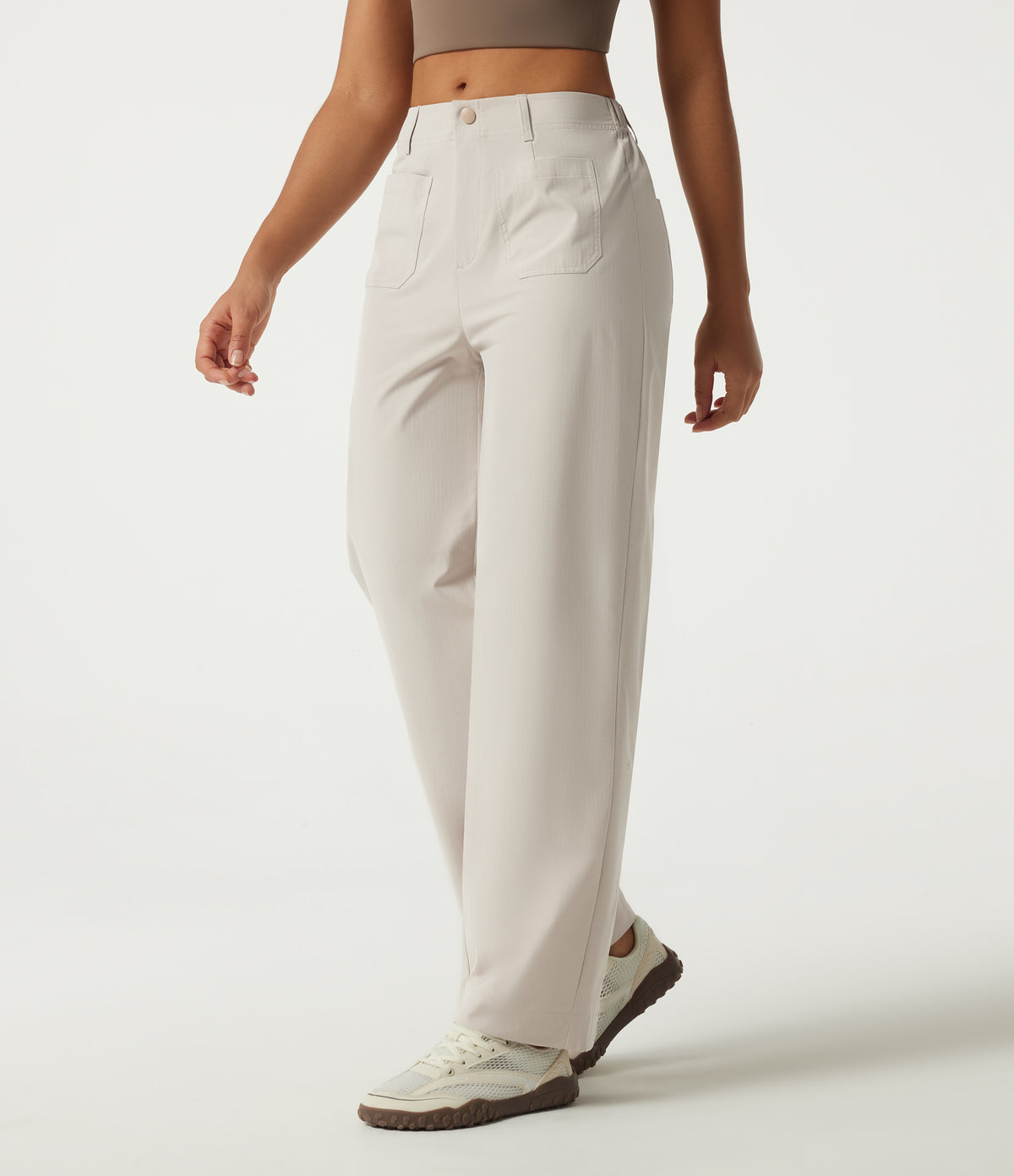 Mid Rise Straight Leg Hiking Trousers with Pockets — Lily White — view 1