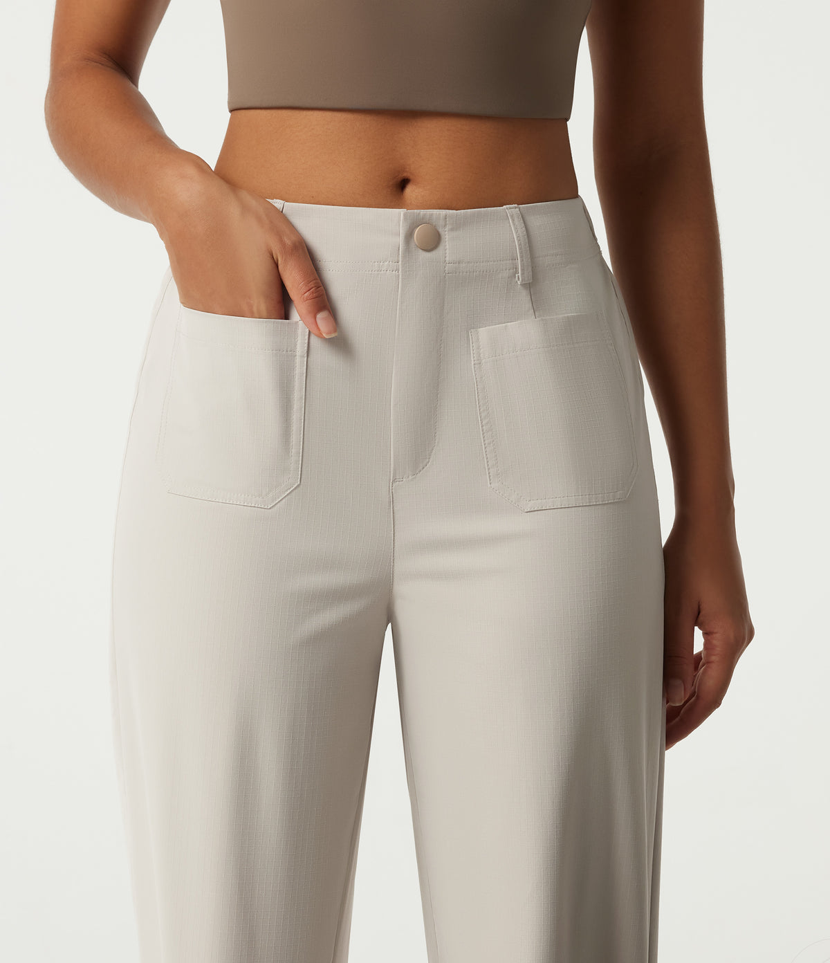 Mid Rise Straight Leg Hiking Trousers with Pockets — Lily White — view 4