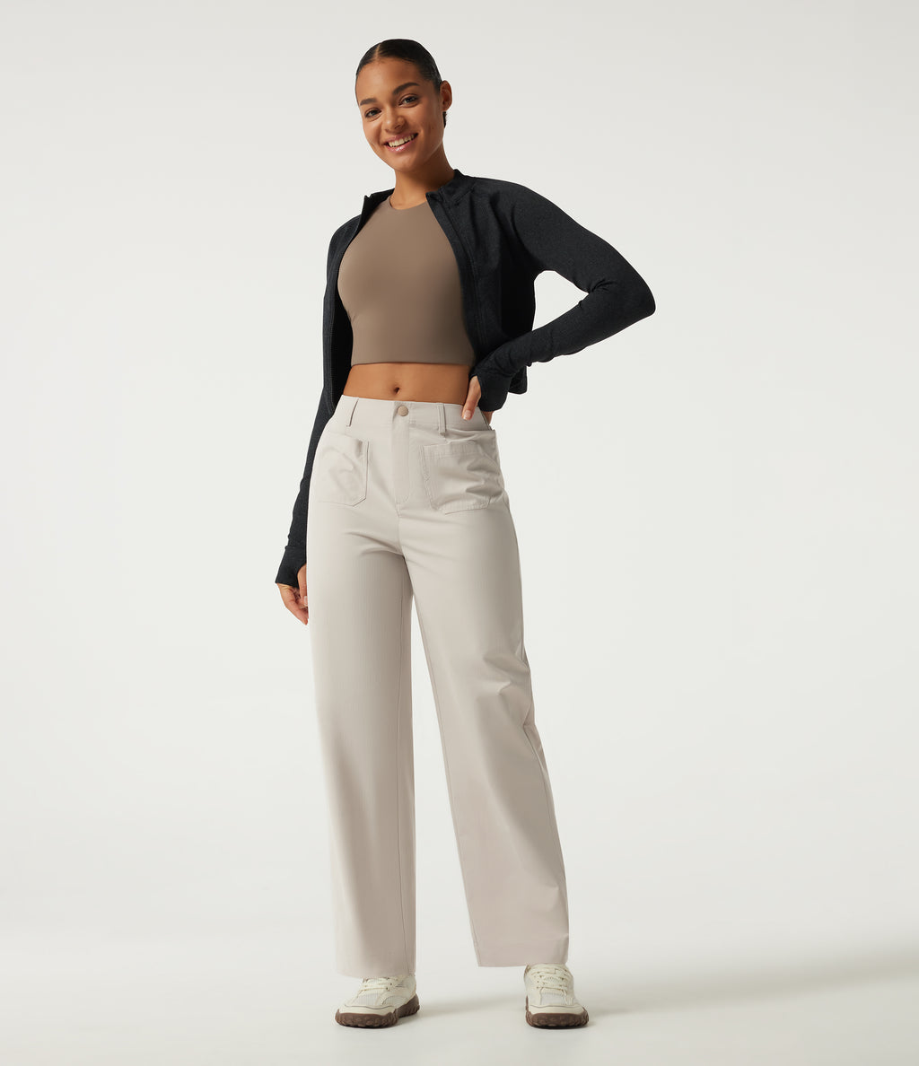 Mid Rise Straight Leg Hiking Trousers with Pockets — Lily White — view 6