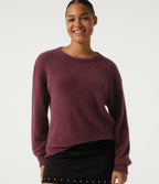 Round Neck Long Sleeve Casual Jumper — Merlot Red — view 5