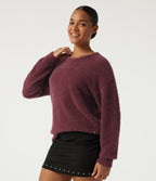 Round Neck Long Sleeve Casual Jumper — Merlot Red — view 3