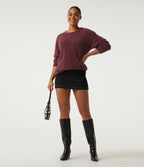 Round Neck Long Sleeve Casual Jumper — Merlot Red — view 6