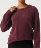 Round Neck Long Sleeve Casual Jumper — Merlot Red — view 4