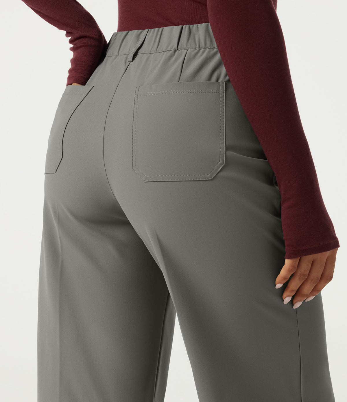 Wrinkle Recovery High Waisted Wide Leg Work Trousers with Pockets — Silent Storm — view 5