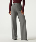 Wrinkle Recovery High Waisted Wide Leg Work Trousers with Pockets — Silent Storm — view 3