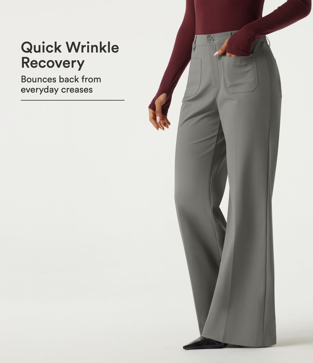 Wrinkle Recovery High Waisted Wide Leg Work Trousers with Pockets — Silent Storm — view 1