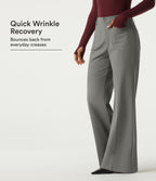 Wrinkle Recovery High Waisted Wide Leg Work Trousers with Pockets — Silent Storm — view 1