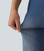 Mid Rise Straight Leg Casual Cargo Jeans with Pockets — Gulf Stream Blue Denim — view 7