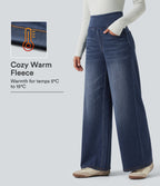 Denim Heat High Waisted Wide Leg Casual Jeans with Pockets — Estate Blue Denim — view 1