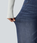 Denim Heat High Waisted Wide Leg Casual Jeans with Pockets — Estate Blue Denim — view 6