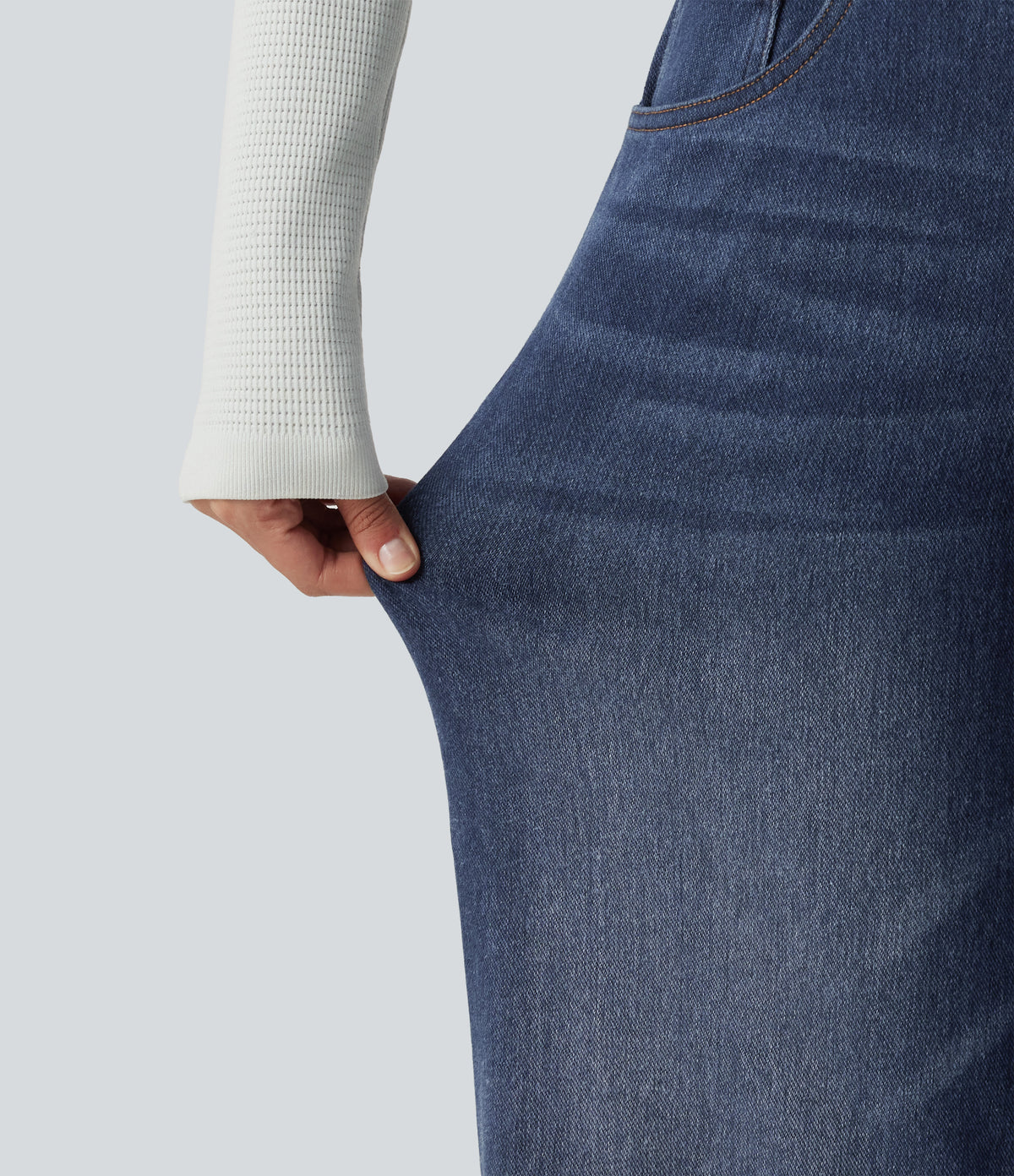 Denim Heat High Waisted Wide Leg Casual Jeans with Pockets — Estate Blue Denim — view 6