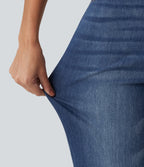 High Waisted Tapered Casual Jeans with Pockets — Tide Blue Denim — view 7