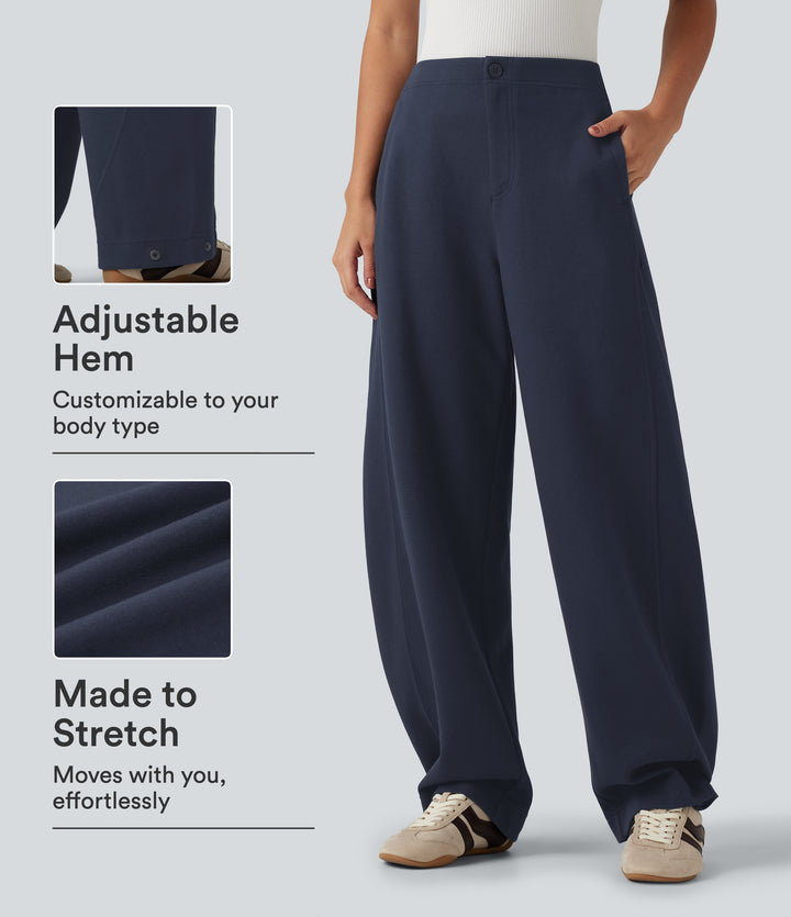 Mid Rise Barrel Leg Casual Cotton Sweatpants with Pockets — Night Blue — view 1