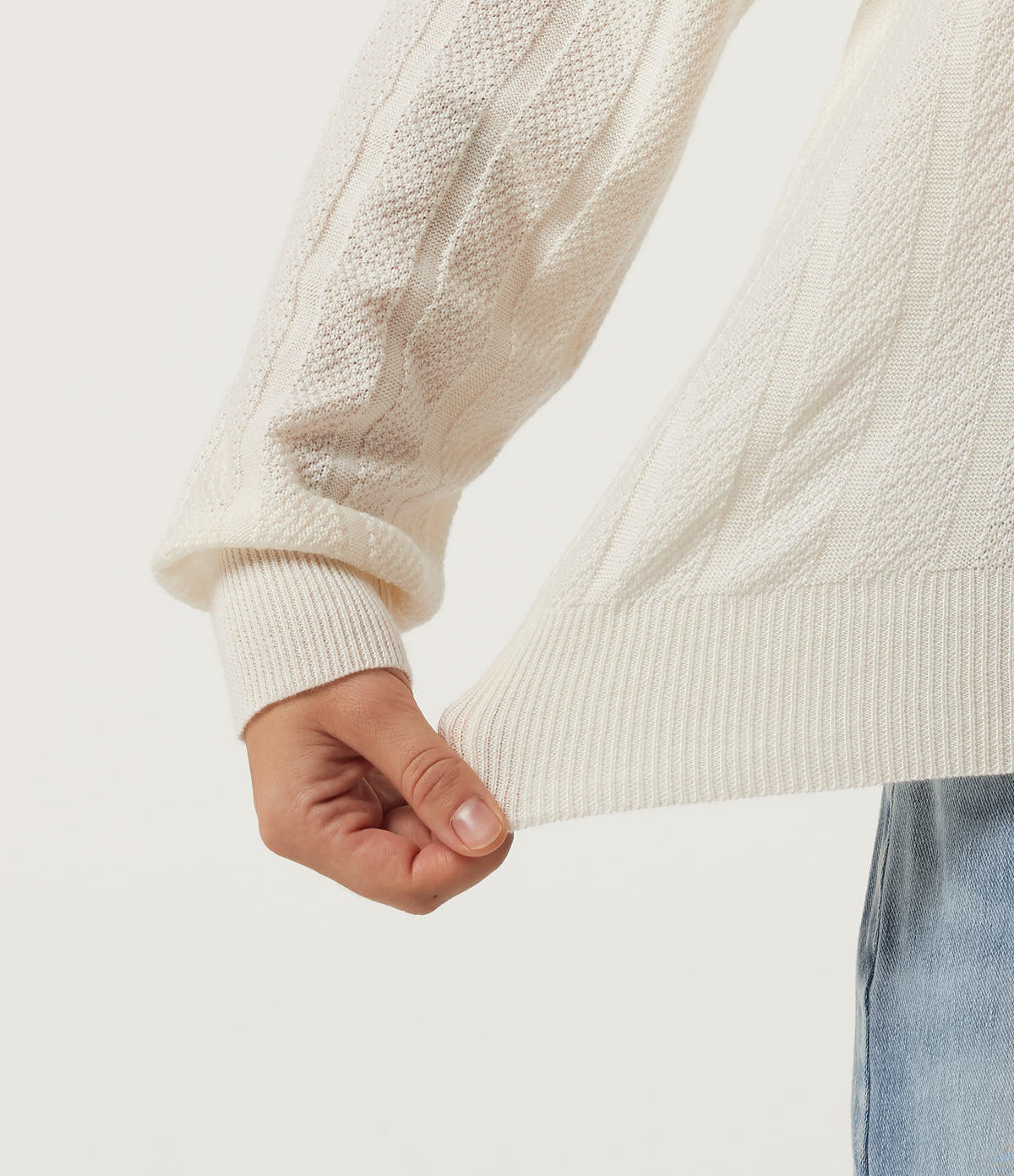 Long Sleeve Color Block Work Jumper — Rice Khaki — view 6