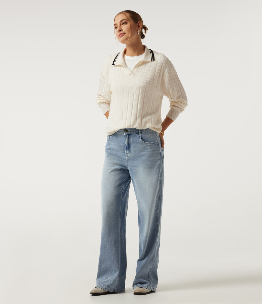 Long Sleeve Color Block Work Jumper — Rice Khaki — view 7