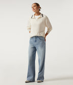 Long Sleeve Color Block Work Jumper — Rice Khaki — view 7