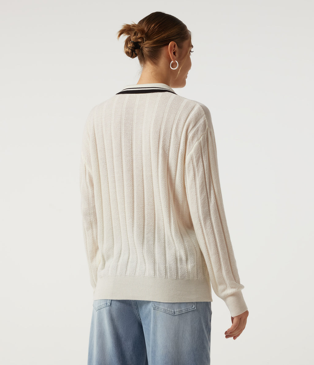 Long Sleeve Color Block Work Jumper — Rice Khaki — view 2