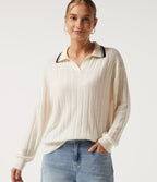 Long Sleeve Color Block Work Jumper — Rice Khaki — view 1