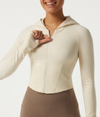 Hooded Long Sleeve Workout Jacket with Thumb Hole — Milky Yellow — view 8