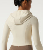 Hooded Long Sleeve Workout Jacket with Thumb Hole — Milky Yellow — view 7