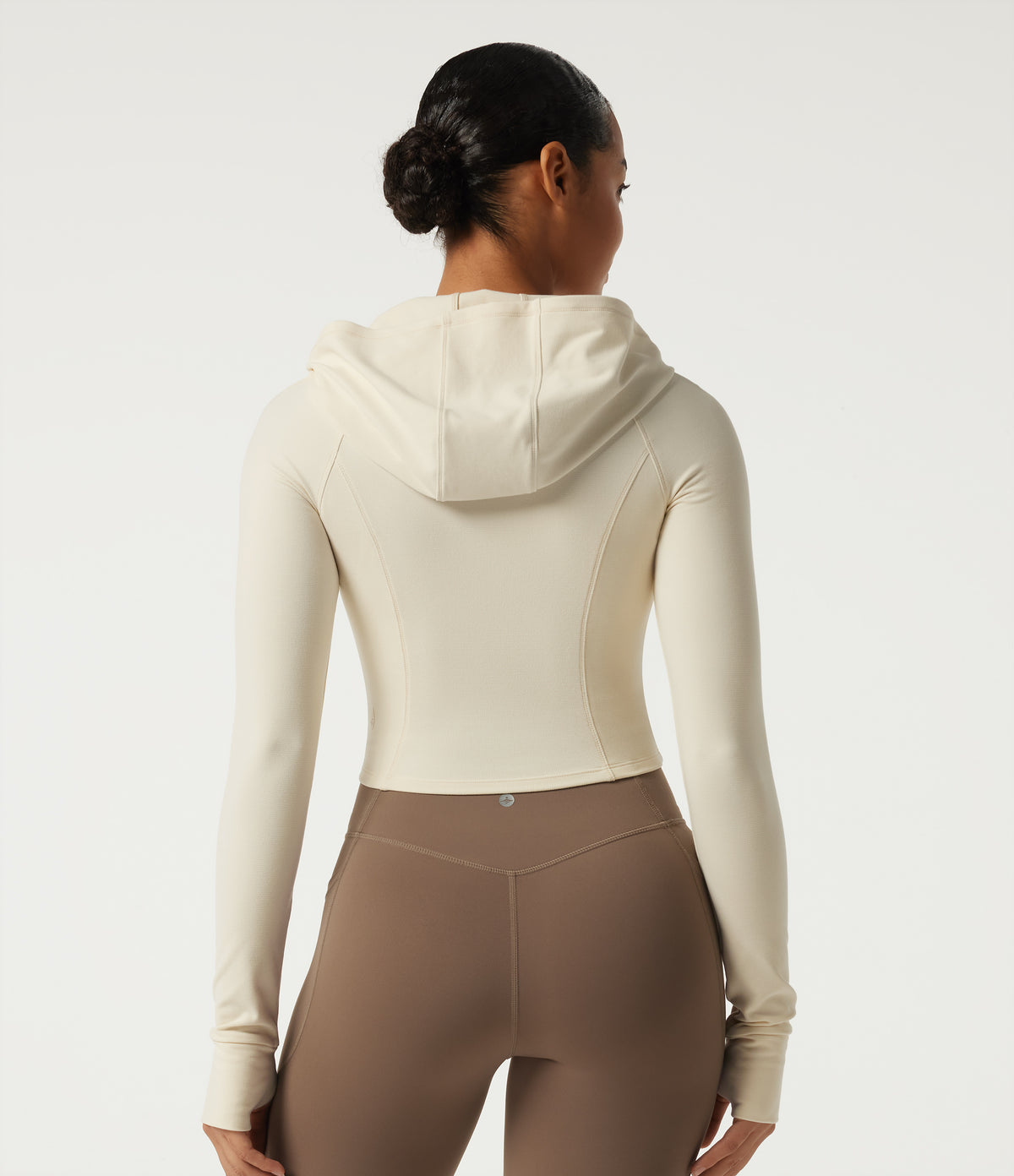 Hooded Long Sleeve Workout Jacket with Thumb Hole — Milky Yellow — view 2