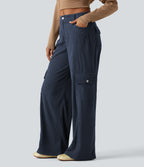 Mid Rise Corduroy Wide Leg Casual Trousers with Pockets — Foggy Blue — view 3