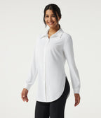 Wrinkle Recovery Long Sleeve Curved Hem Work Shirt — White — view 3