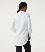 Wrinkle Recovery Long Sleeve Curved Hem Work Shirt — White — view 2
