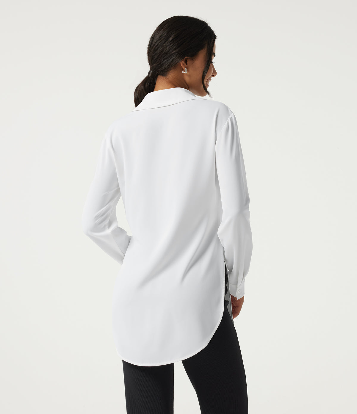 Wrinkle Recovery Long Sleeve Curved Hem Work Shirt — White — view 2